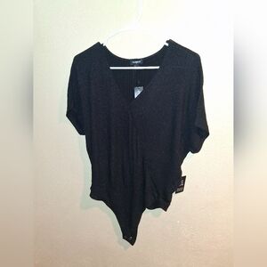 Express NWT Black Sparkle Short Sleeve  Bodysuit Holiday Party S